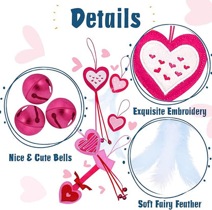 Valentine's Day Cat Toys, 5 Pack Catnip Toys with Feather and Bells, Hanging Cats Teaser Toys, Valentines Day Gifts for Indoor Cats & Kitten & Kitty