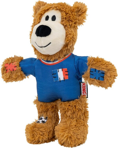 KONG Wild Knots Bear Soccer Player Dog Toy – France – National Team Jersey Inspired – International Tournament Edition – Plush Rope Toy with Squeaker, Medium/Large