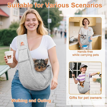 Tomkas Small Dog Sling Carrier - Cat Sling Carrier - Zipper Pocket & Adjustable Strap - for 3-10 lbs Pets(Gray) Puppy