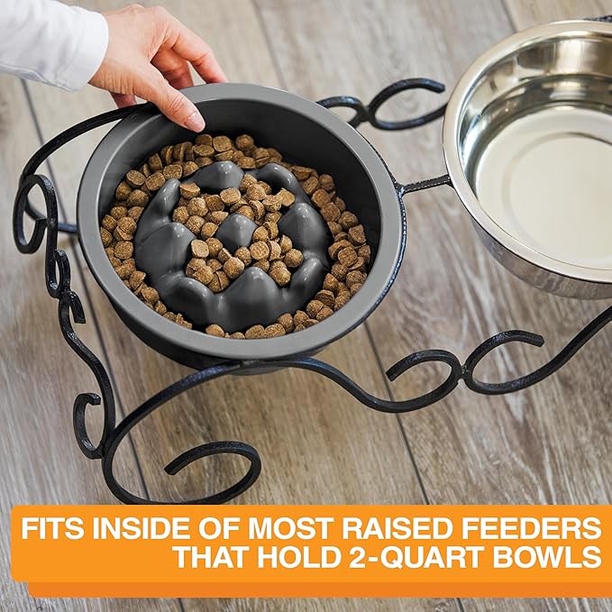 The Niner Slow Feed Bowl - Raised Peaks Slow Down Pets Eating - Fits Elevated Feeders Including Neater Feeder Large Sizes - Gentle on Teeth and Gums - Holds up to 2 Cups (Gunmetal Grey)