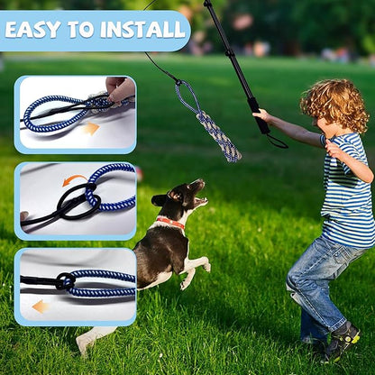 Flirt Pole for Dogs, Interactive Toys Tug-of-war for Dogs, Four-Section Retractable Adjustable Length, Chase Toys with Rope Chewing Sticks, for Outdoor Exercise & Training