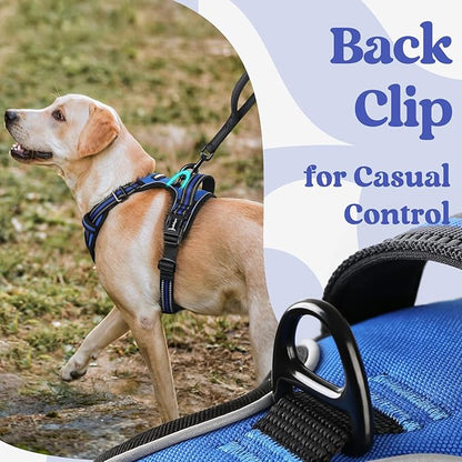 rabbitgoo Dog Harness for Large, No Pull Pet Harness with 3 Buckles, Adjustable Soft Padded Vest with Control Handle, Walking Reflective Pet Vest for Extra Large Dogs, Blue, XL