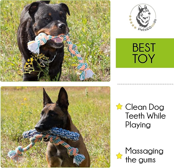 Pets&Goods XL Rope Chew Toys – 4-Pack Durable Cotton Tug & Fetch Set for Medium & Large Dogs – Heavy-Duty Rope Toys for Active Chewers, Washable & Eco-Friendly