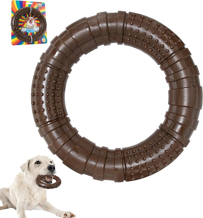 Tough Dog Chew Toy for Aggressive Chewers, Indestructible Beef Flavor Nylon Bone, Durable Dental Toy for Teeth Cleaning & Anxiety Relief, for Small Medium Large Dogs, Keep Them Busy (Brown-O)
