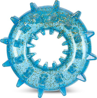 AKC Spiked Glitter Dog Toys – Squeaky TPR Ball & Ring for Dental Health, Vanilla Scented with Erratic Bounce – Durable Textured Chew Toys for Dogs