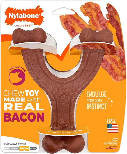 Nylabone Strong Chew Wishbone Dog Toy Made with Real Bacon, Durable Chew Toys for Aggressive Chewers, Long Lasting Dog Bone, Keeps Dogs Busy, Large Breeds - Up to 50 lbs
