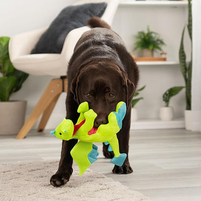 goDog Dragons Squeaky Plush Dog Toy with Double Chew Guard Technology, Durable Fabric & Squeaker for Active Play, Green, Large