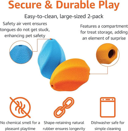 Amazon Basics Interactive Durable Natural Rubber Dog Treat Dispensing Enrichment Chew Toy for Dogs, Tough Chew Toy for Heavy Chompers, Large, Multi Color, 2-Pack