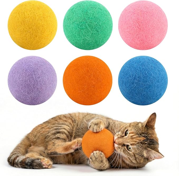 Wool Cat Balls 6 Pack, 100% New Zealand Handmade Wool Felt Cat Toys Balls 2 Inches, Kitten Toys Cats for Indoor Play & Exercise (6 Pack,Multicolor)