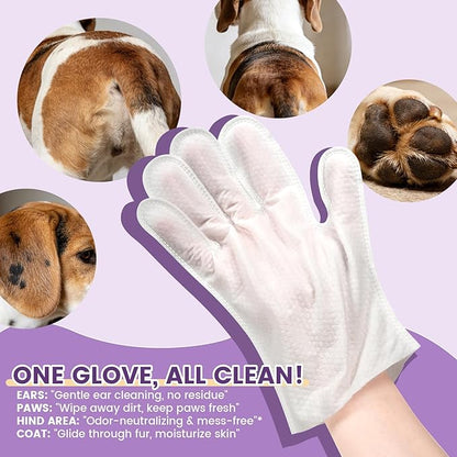 100 Pcs Cleaning Deodorizing Pet Glove Wipes for Dogs & Cats, Hypoallergenic Dog Bath Wipes with Natural Deodorizer Persimmon Tannin, Pet Bathing Wipes for Horse Coat Care Lavender Scent