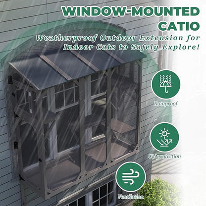 Large Window Catio Cat Window Box, Expandable Cat Catio for Indoor Cats, Outdoor Enclosure with 4 Platforms, 3 Doors for Sunbathing, Napping, Overlooking, All Weather Use