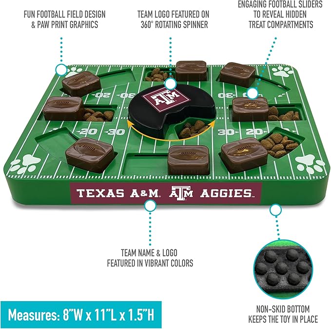 NCAA Puzzle Toy Slow Feeder, Puzzle Treat Dog Toy, Interactive Dog Treat Toy, Dog Puzzle Feeding Slow Toy (Texas A&M Aggies)