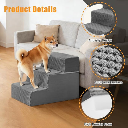 NEWBULIG 3-Step Dog Stairs, 13.5" H Dog Steps for Sofa and Chair, Non-Slip Sturdy Pet Steps for Small Dogs and Cats, Pet Ramp for High Bed Indoor