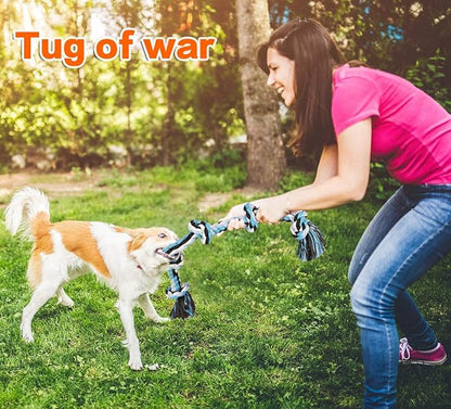 Bmag Dog Rope Toys for Aggressive Chewers, Interactive Heavy Duty Dog Toys for Medium Large Dogs, Tough Twisted Rope Toy with 5 Knots (Blud)