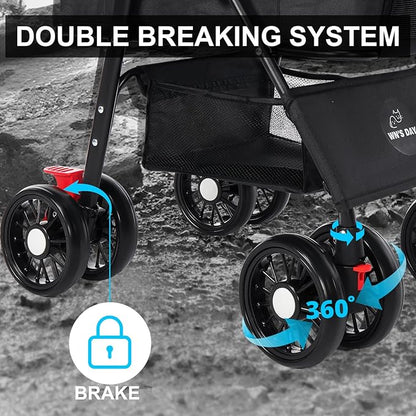 3 in 1 Pet Dog Stroller for Small Medium Dogs 10-50 lbs, Foldable Cat-Strollers for 2-Cats with Removable Carrier, Pet-Strollers for Cats with Storage Bag, Small Puppy-Stroller, Dog-Cart (Black)