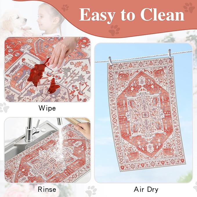 famibay Dog Food Mat, Absorbent Cat Dog Mats for Food and Water, No Stains Quick Dry Pet Cat Bowl Mats with Non Slip Backing, Boho Pet Feeding Mat for Floor Waterproof 12"x20"