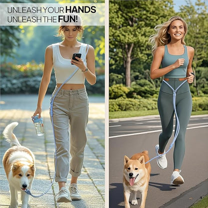 PetiFine Hands Free Dog Leash, Crossbody Waist Leash for Dog Walking, 8 ft Multifunctional Waterproof Waist Lead for Swimming,Running,Training (Large,Blue)