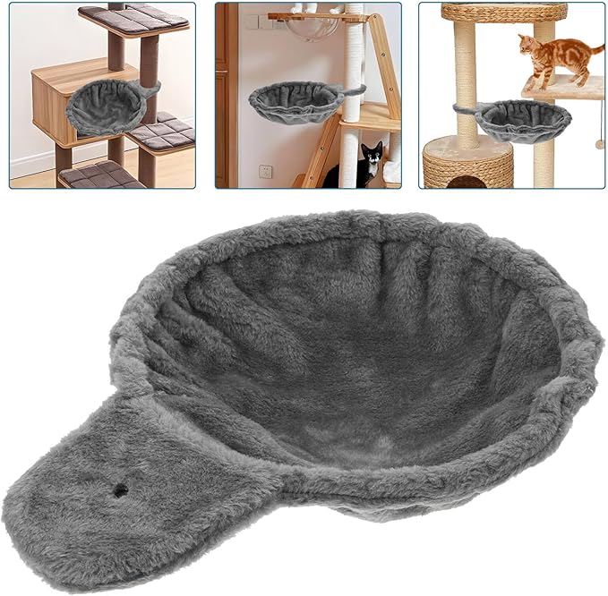 Milisten Cat Tree Hammock - Cozy Deep Basket Cat Nest Extra Large Space for Cats Soft Fabric Lounger Perfect Bed Attachment for Tree - Grey 11.8 Inches