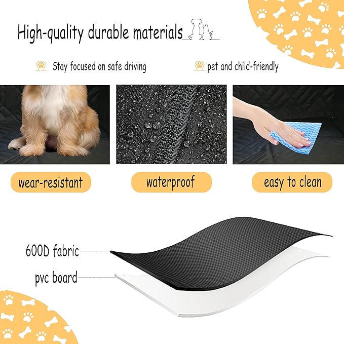 XINYI Dog Hammock for Car with Mesh, Upgraded 600D Heavy Duty Waterproof & Scratch-Resistant Travel Pet Mat, Easy to Clean,with 4water Bowls and 2 Toys(Gray, 62.8" X 52.8")