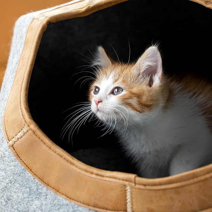 Kitty City Felt Round Bed, Warm and Cozy cat Bed, Gray