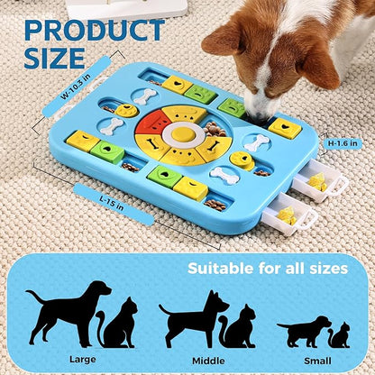 Dog Puzzle Toy for Smart Dogs with Sound,4-in-1 Interactive IQ Training & Cognitive Toy for Large & Small Dogs and Cat, Durable Food Puzzle to Keep Them Busy and Slow Feeder (L-Level4-Blue)