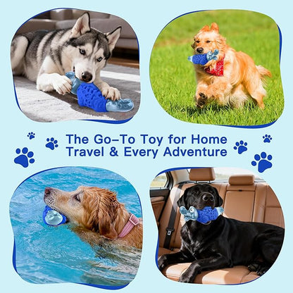 Dog Chew Toys for Aggressive Chewers, Tough Squeaky Dog Toy for Large Medium Dogs, Bacon Flavor Nylon & Natural Rubber, Dental Care Interactive Dog Toys to Reduce Boredom, Royal Blue