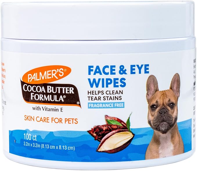 Palmer’s for Pets Face and Eye Dog Wipes with Cocoa Butter, Gentle Tear Stain and Facial Cleaning Wipes for Sensitive Areas and Daily Grooming Care, Unscented, 100 Count
