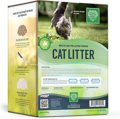 Small Pet Select Recycled Pelleted Paper Cat Litter, Kitty Litter, Non Clumping Pellets for Cats, for Use with Litter Box, Non Tracking, Low Dust, Made in USA, 20lb