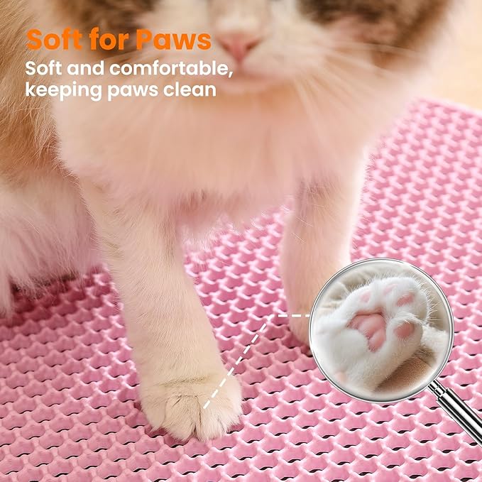 Small Cat Litter Mat, 20x14’’ Double Layer Honeycomb Cat Litter Box Mat, Non Slip Waterproof Urine Proof Litter Trapping Mat for Floor, Kitty Litter Pad, Indoor Pet Supplies, Pink