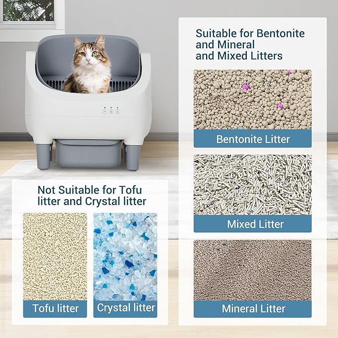 Self Cleaning Cat Litter Box with APP Control, Open-Top Automatic Litter Box for Multiple & Large Cats, 10.5L Sealed Waste Bin, Safety Sensors, Ultra-Quiet, Odor-Free, 2.4G WiFi