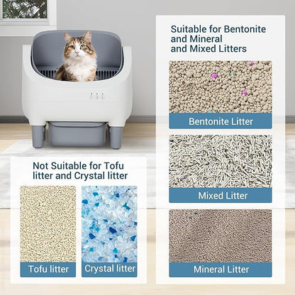 Self Cleaning Cat Litter Box with APP Control, Open-Top Automatic Litter Box for Multiple & Large Cats, 10.5L Sealed Waste Bin, Safety Sensors, Ultra-Quiet, Odor-Free, 2.4G WiFi