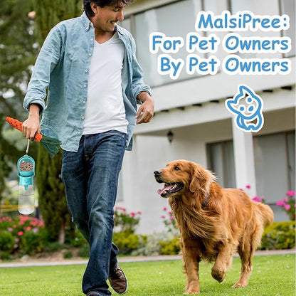 17OZ Portable Dog Water Bottle with Food Container | BPA-Free | Leak-Proof | Perfect for Outdoor Walks (Blue, 17oz)