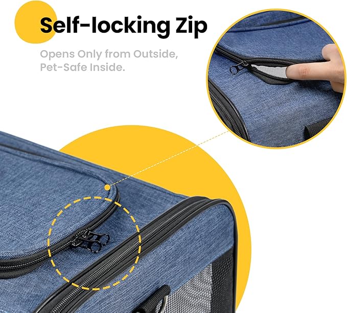 Dog Carrier Soft Sided, Large Cat Carrier with Inner Safety Leash, Pet Transport Carrier for Large Cats and Medium Dogs up to 20 Lbs, Collapsible Travel Puppy Carrier Bag -Blue L