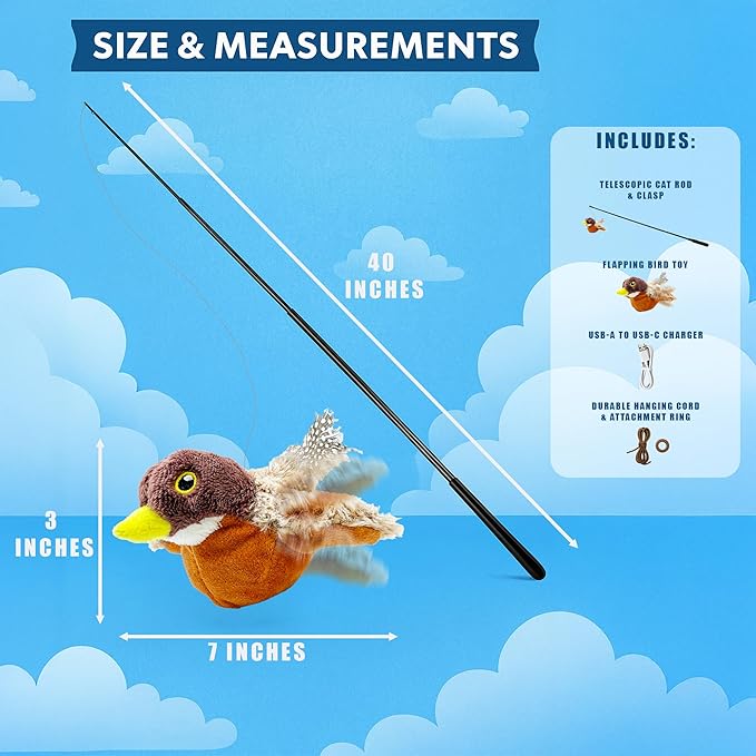 Cat Toys Flapping Bird (No Flying), Life-Like Bird Chirp Tweet, Rechargeable Touch Activated Kitten Toy Interactive Cat Exercise Toys for All Breeds