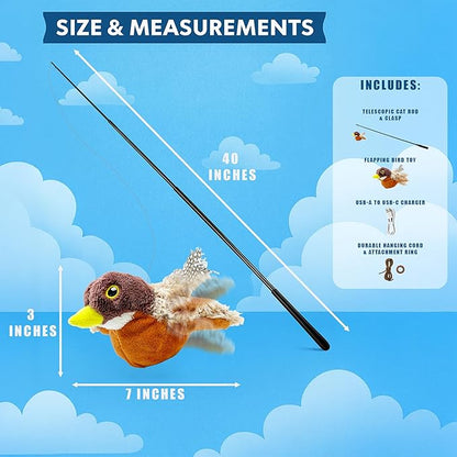 Cat Toys Flapping Bird (No Flying), Life-Like Bird Chirp Tweet, Rechargeable Touch Activated Kitten Toy Interactive Cat Exercise Toys for All Breeds