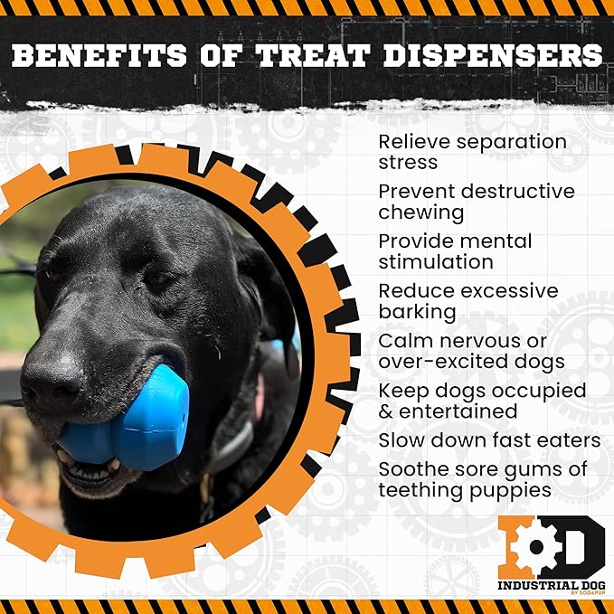 SodaPup Industrial Dog Double Trouble – Durable Dog Treat Dispenser & Chew Toy Made in USA from Non-Toxic, Pet-Safe, Food Safe Natural Rubber for Mental Stimulation, Problem Chewing, Calming & More