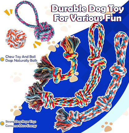 Dog Rope Toys for Large/Medium Dogs, Nearly Indestructible Dog Toys Set With Eight Legs Ball for Aggressive Chewers,Full of Attractiveness, Heavy Duty Natural Cotton Rope Chew toy, Tug Toy 9 Pack