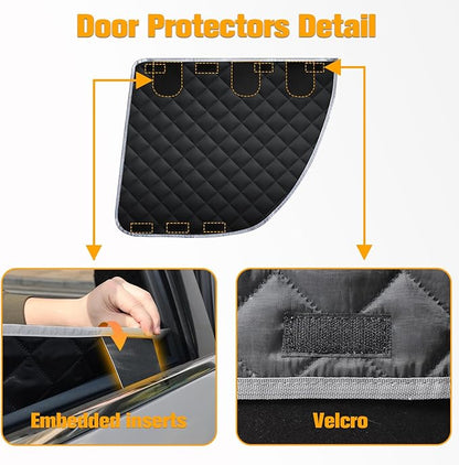 PETICON Dog Seat Covers for Tesla Model 3 & Y Back Seat with 2 Pack Door Protectors, 100% Waterproof Dog Hammock for Tesla with Mesh Window & Headrest Protection Prevents Scratches and Scuffs (Gray)
