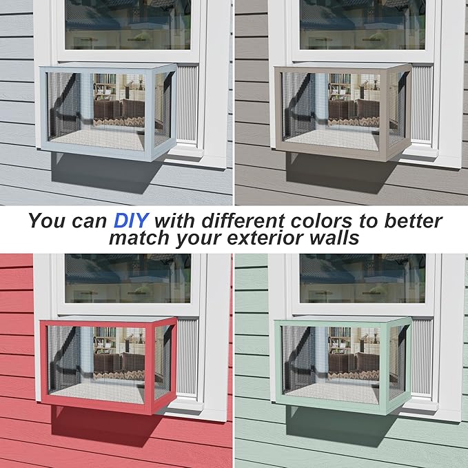 GDLF Cat Window Box, Universal Cat Window Perch Catio with Mosquito Proof, Fits Double Hung Frames 24" to 39.5" Wide, for Sunbathing, Napping & Nature Viewing