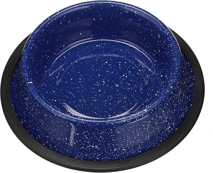Neater Pet Brands - Outdoor Camping Style Pet Bowl - Enamel Ware Blue Black Granite Colors - Dog Cat No Tip Skid Bowls (16 oz, Blue)