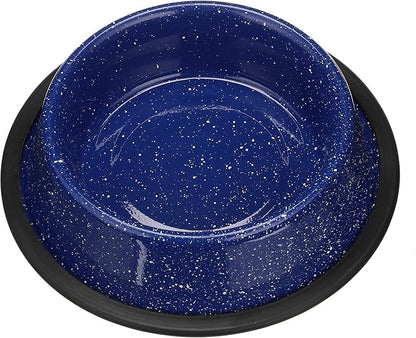Neater Pet Brands - Outdoor Camping Style Pet Bowl - Enamel Ware Blue Black Granite Colors - Dog Cat No Tip Skid Bowls (16 oz, Blue)