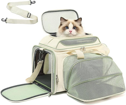 18x11x11 Small Cat/Dog/Pet Carrier – Airline Approved, Collapsible with Expandable Top and Sides. Soft-Sided Travel Puppy Carry Bag, Small Animal Rabbit Kennel Carrying Case, Kitten Mesh Cage