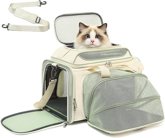 18x11x11 Small Cat/Dog/Pet Carrier – Airline Approved, Collapsible with Expandable Top and Sides. Soft-Sided Travel Puppy Carry Bag, Small Animal Rabbit Kennel Carrying Case, Kitten Mesh Cage