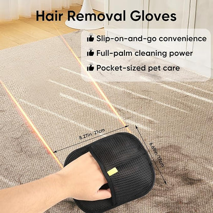 2Pcs Pet Hair Removal Gloves for Cats & Dogs，Reusable Pet Grooming Gloves for Furniture,Cars & Fabrics，Electrostatic Gloves Collect pet Hair in Neat Strips for Easy Clean