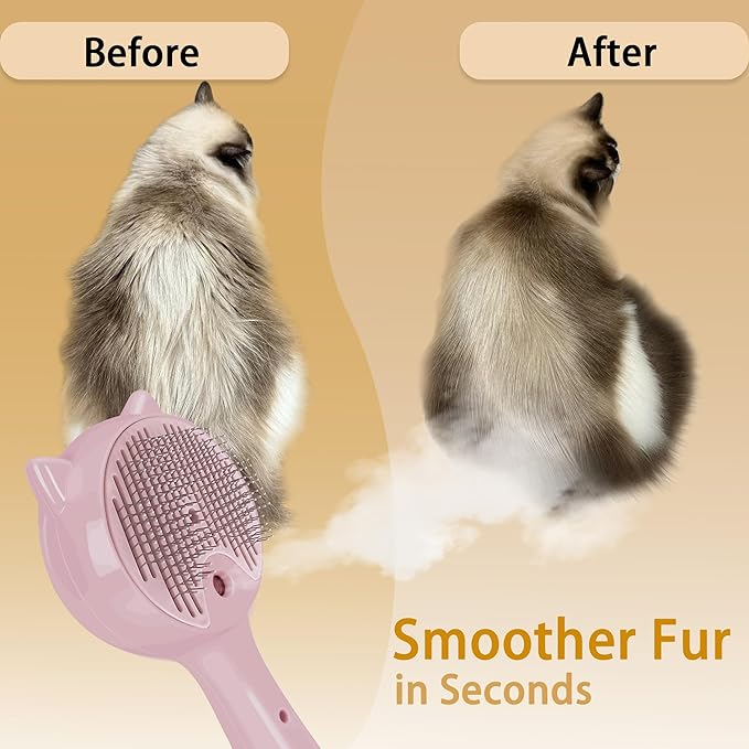 Pet Steam Brush for Cats & Dogs ，3-in-1 Pet Grooming Comb，Reduces Shedding, Soft Bristles, Promotes Healthy Coat-Comes - Includes Waterless Shampoo，Pink