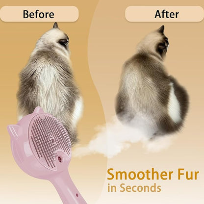 Pet Steam Brush for Cats & Dogs ，3-in-1 Pet Grooming Comb，Reduces Shedding, Soft Bristles, Promotes Healthy Coat-Comes - Includes Waterless Shampoo，Pink