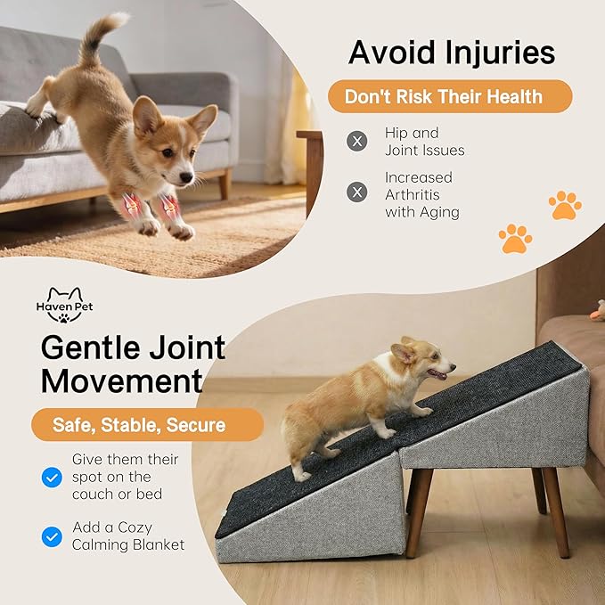 Dog Ramp for Bed and Couch,Wooden Foldable Dog Ramp,17 Inch Working Height, Non-Slip Ramp with Replaceable Carpet for Small Senior Dogs, Furniture Ramp Protect Joints(Gray XL 17" H)
