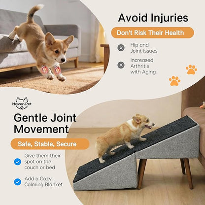 Dog Ramp for Bed and Couch,Wooden Foldable Dog Ramp,17 Inch Working Height, Non-Slip Ramp with Replaceable Carpet for Small Senior Dogs, Furniture Ramp Protect Joints(Gray XL 17" H)