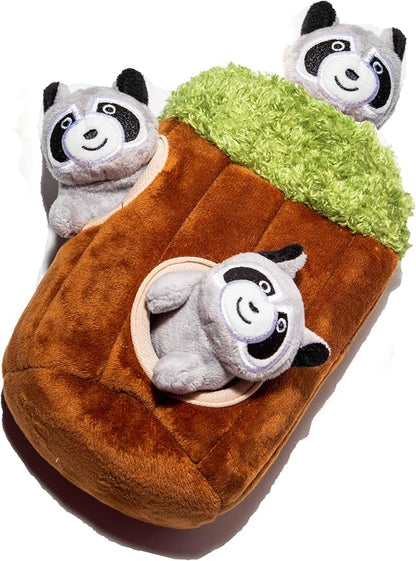Glow Pups Hide and Seek Dog Toy, Plush Raccoon in Tree, Squeaky Interactive Fun, Promotes Mental Stimulation, Keeps Dog Entertained, Easy To Clean, Small Forest Animal Plush Toy -Raccoon in Tree Small