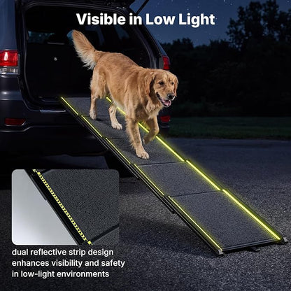Veehoo Telescoping Dog Ramp for Car Truck SUV, 71" Long 20" Wide Lightweight Aluminium Pet Ramps with Non Slip Surface for Large Dogs, Portable Compact Outdoor Ramp for Dog to Get in Car, Up to 110lbs